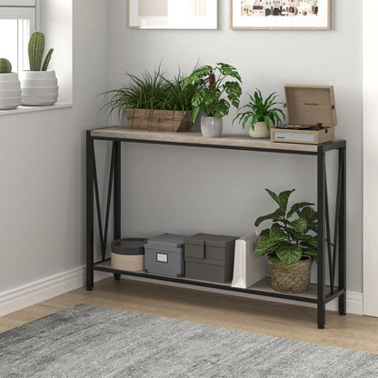 Industrial Console Table 2-Tier Entryway Table with Storage Narrow Sofa Table