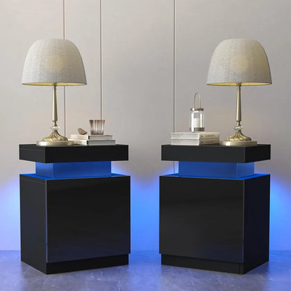 Nightstand Set of 2 with LED Lights,Night Stand with Storage Cabinet for Bedroom,Bedside Table with LED