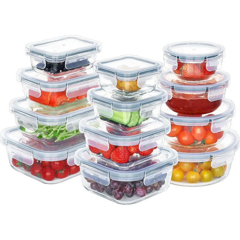 24 Pieces Air tight Glass Meal Prep Containers with Lids, Microwave and Freezer Safe