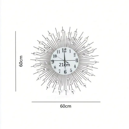 Sun Design Crushed Diamond Crystal Wall Clock 60x60cm Home Decor Large Modern