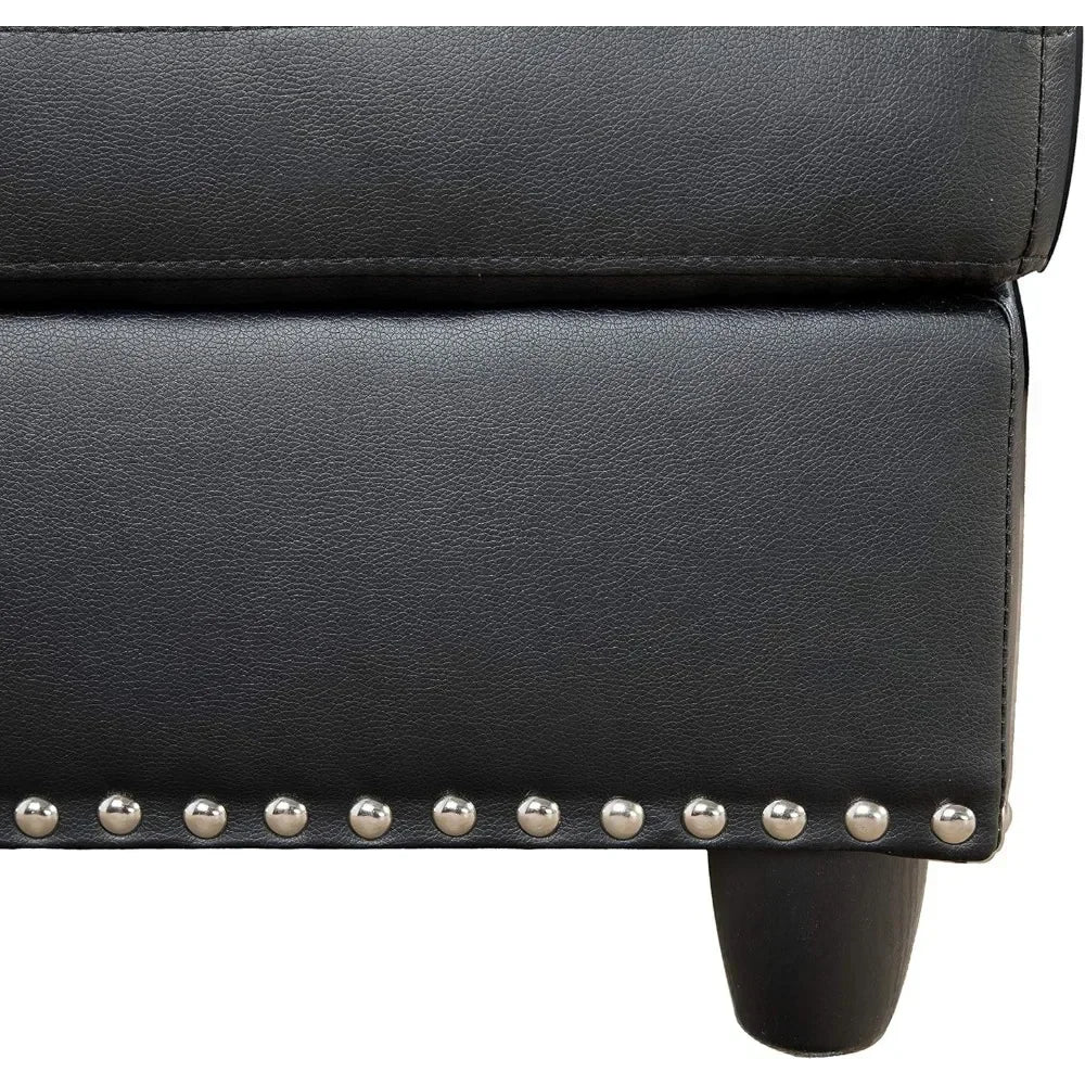Sectional Sofa with Removable Storage Ottoman L-Shape Couch with Cupholder and Nailhead Trim 8" Faux Leather Sectional Sofa