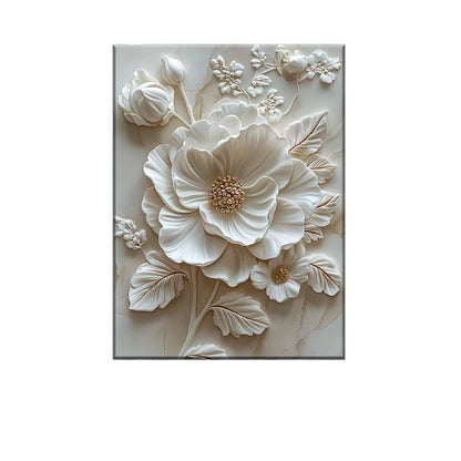 White Flower Pattern Wood Frame Canvas Murals Can Be Hung Directly Wall Mounted Decoration Suitable for HomeLiving Room