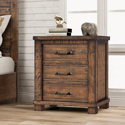 Rustic Three Drawer Reclaimed Solid Wood Farmhouse Nightstand End Table  for Living Room/Bedroom