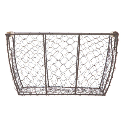 Decorative Brown Chicken Wire Basket with Wood Handles. 12.2x8x7.28