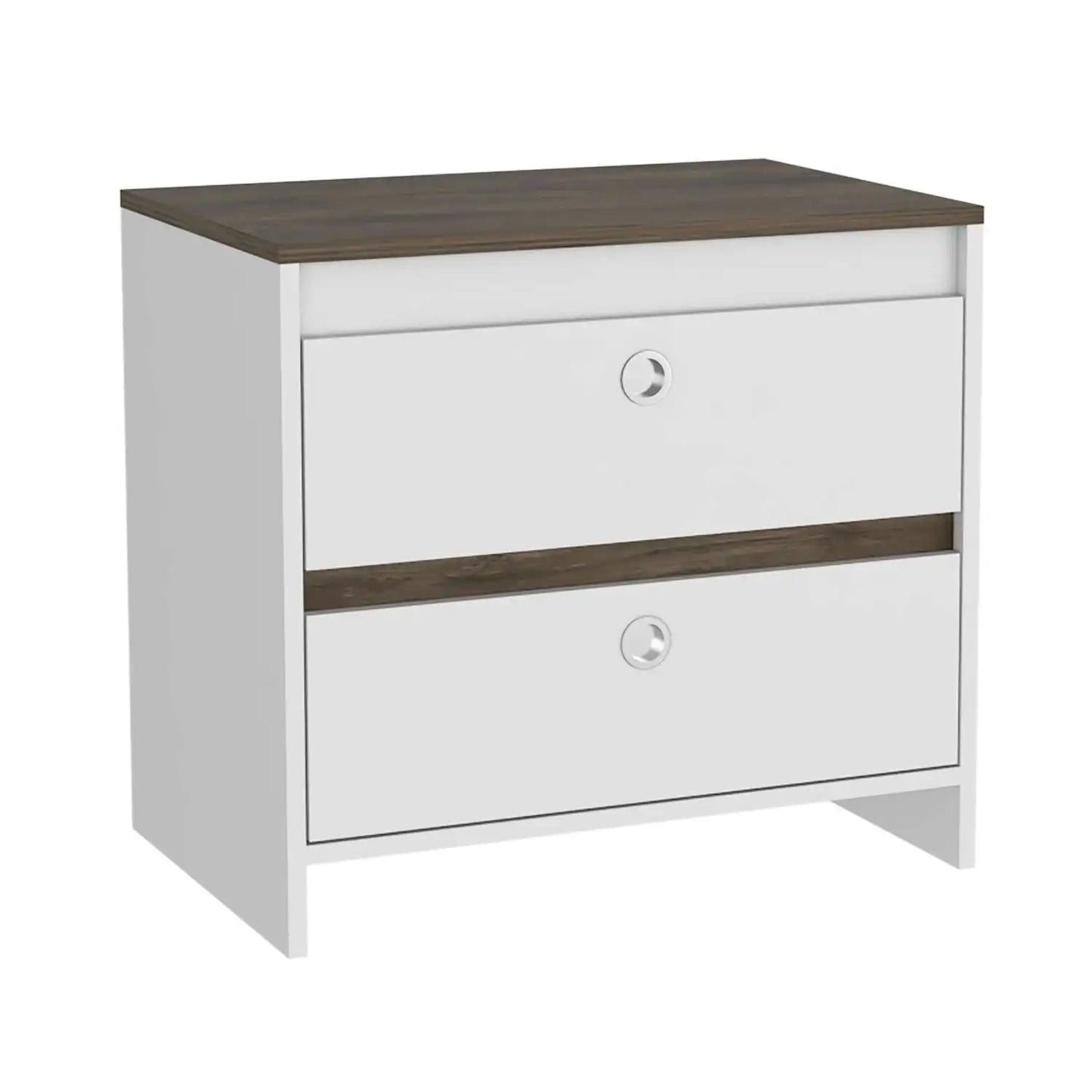 Nightstand, Superior Top, Two Drawers White / Dark Brown