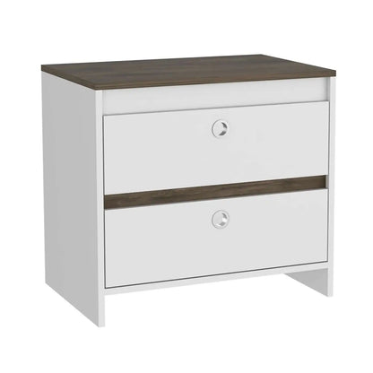 Nightstand, Superior Top, Two Drawers White / Dark Brown