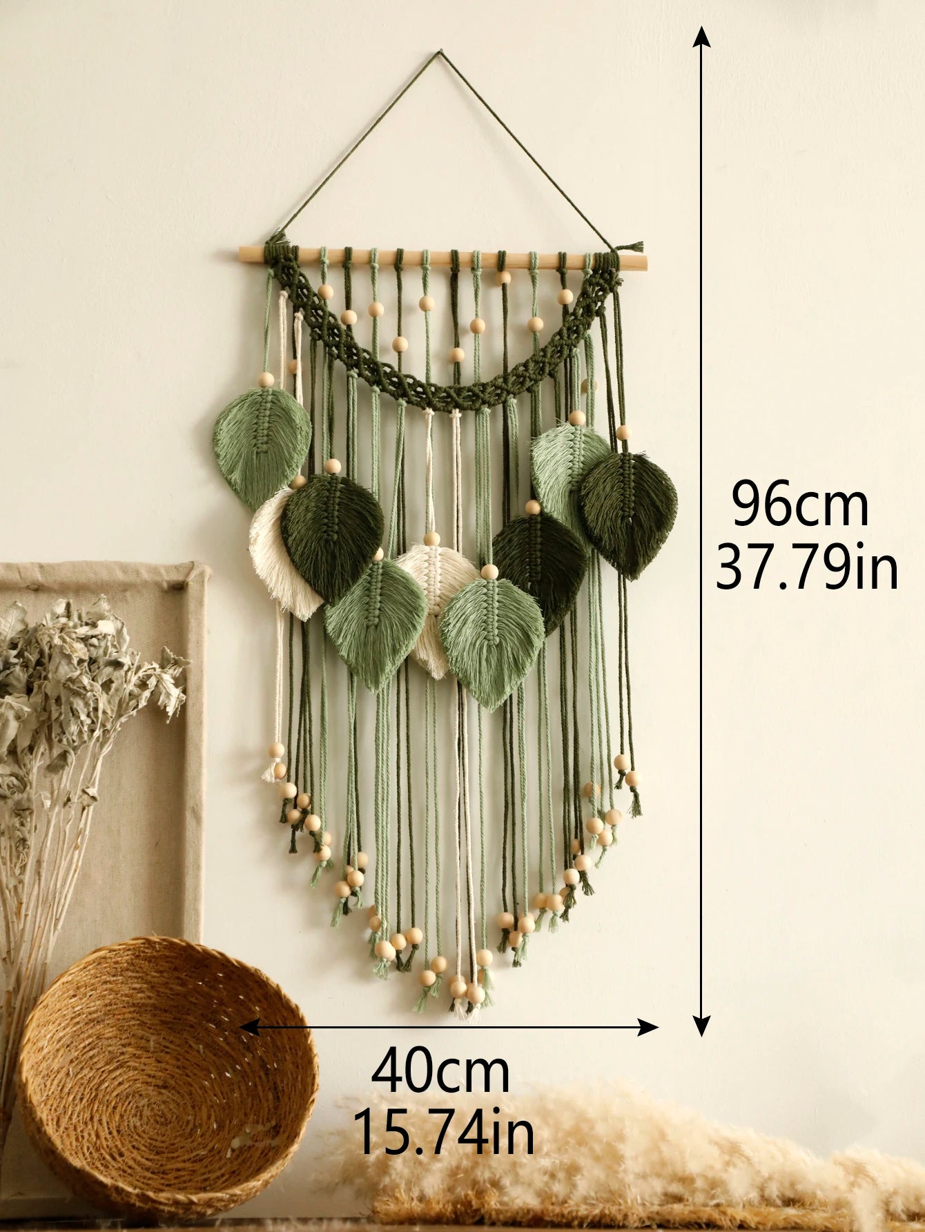 Boho Leaf Macrame Tapestry Brown Green Wall Tapestry