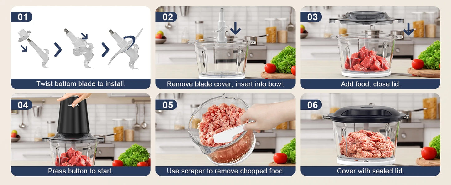 500W Food Chopper 2 Speed for Vegetable Kitchen