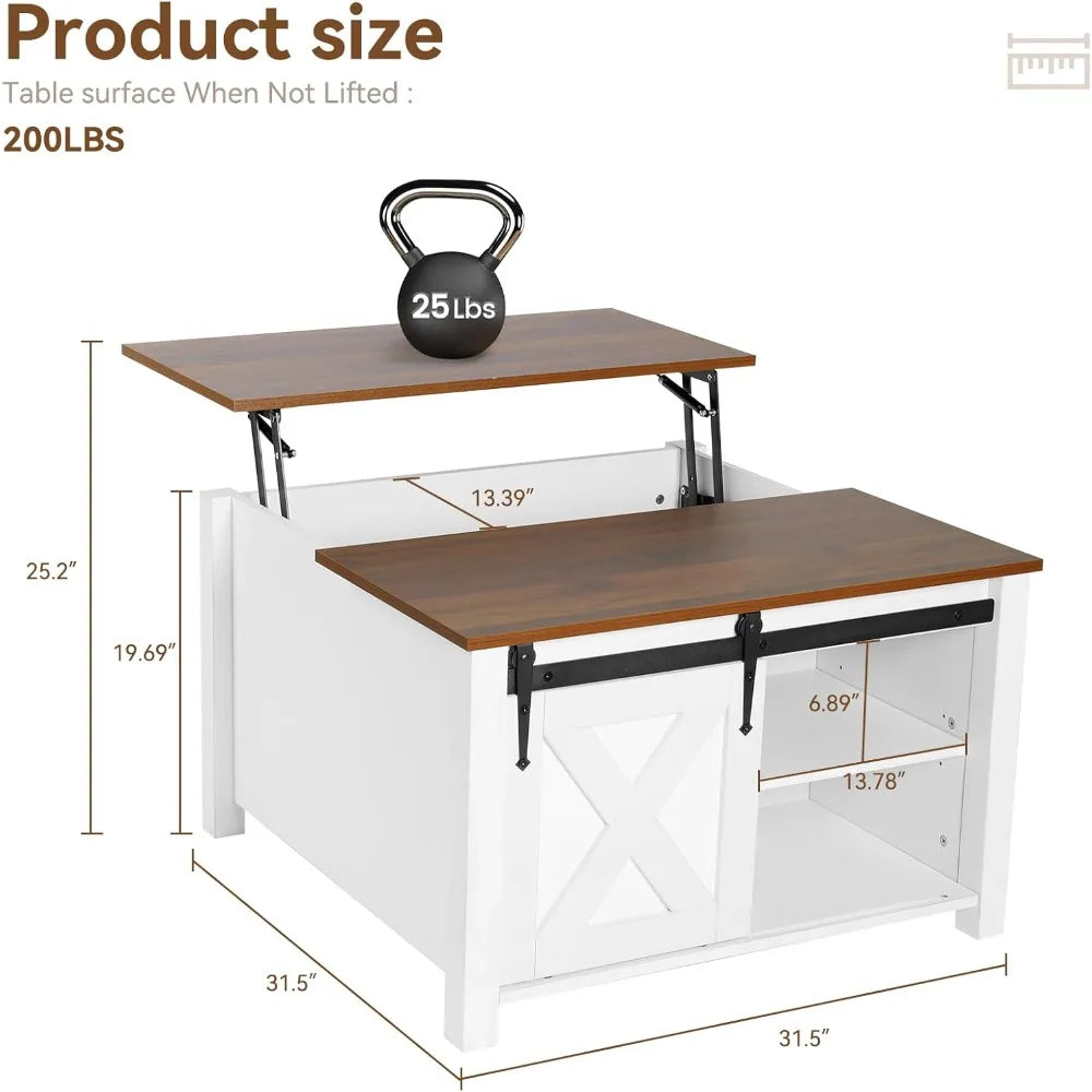 31.5" table for living room, lift top coffee table with storage, farmhouse small living room, multifunctional.
