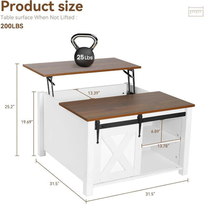31.5" table for living room, lift top coffee table with storage, farmhouse small living room, multifunctional.
