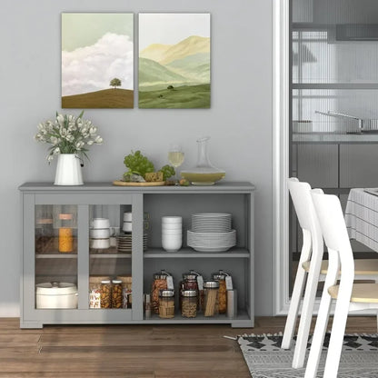 Buffet Sideboard with Storage, with Sliding Tempered Glass Cabinet & Adjustable Shelf, Stackable Storage