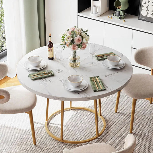 47.24 Inch Kitchen Table for 4 People Wooden Marble Pattern Dinner Room