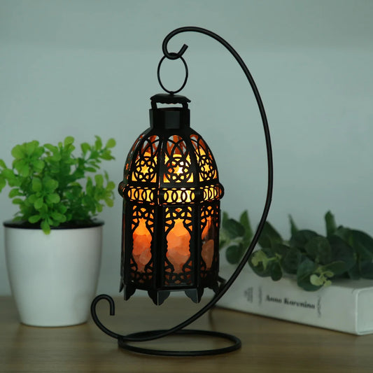 Rock Lamp Vintage Iron Frame Natural Crystal Salt Rock Lamp Air Purifier Home Room Night Light Decor Salt Lamp Salt Rock Lamp