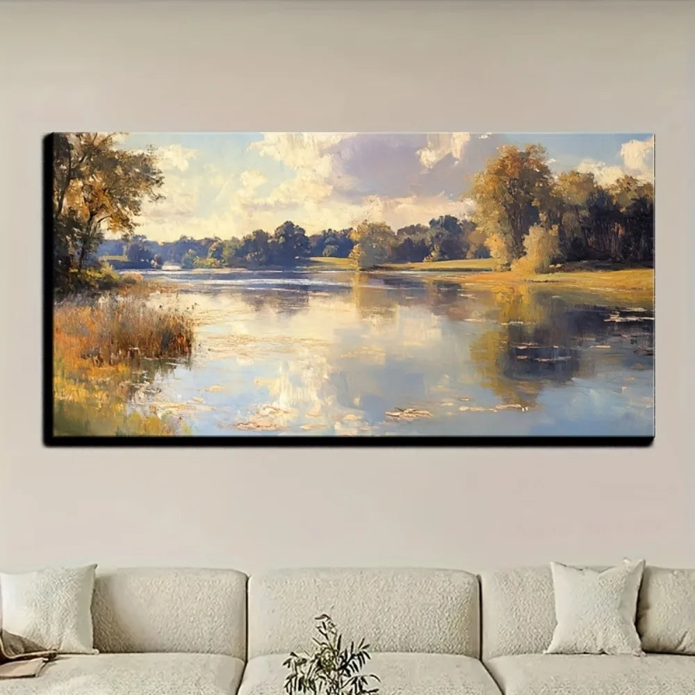Natural landscape oil painting, Victorian style wall decoration, 1.5 inch thick pine solid wood frame, interior decoration