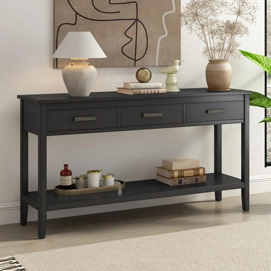 Contemporary Rectangular Console Table with 1 Shelf and 3 Storage Drawers, Entrance Table, Sofa Side Table for Entryway Hallway
