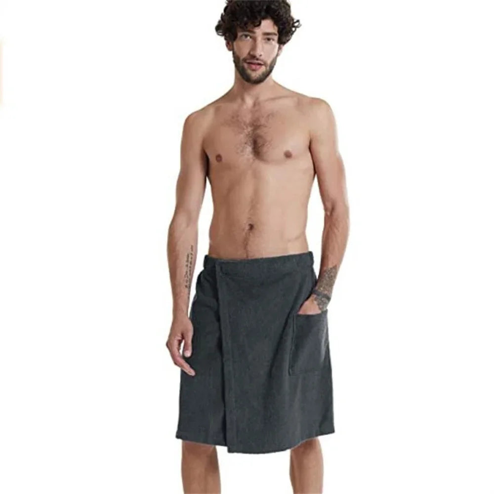 Men Soft Wearable Bath Towel with Pocket Bathrobes Shower Wrap Sauna Gym Swimming Holiday Spa Bath Beach Towel Toalla De Playa