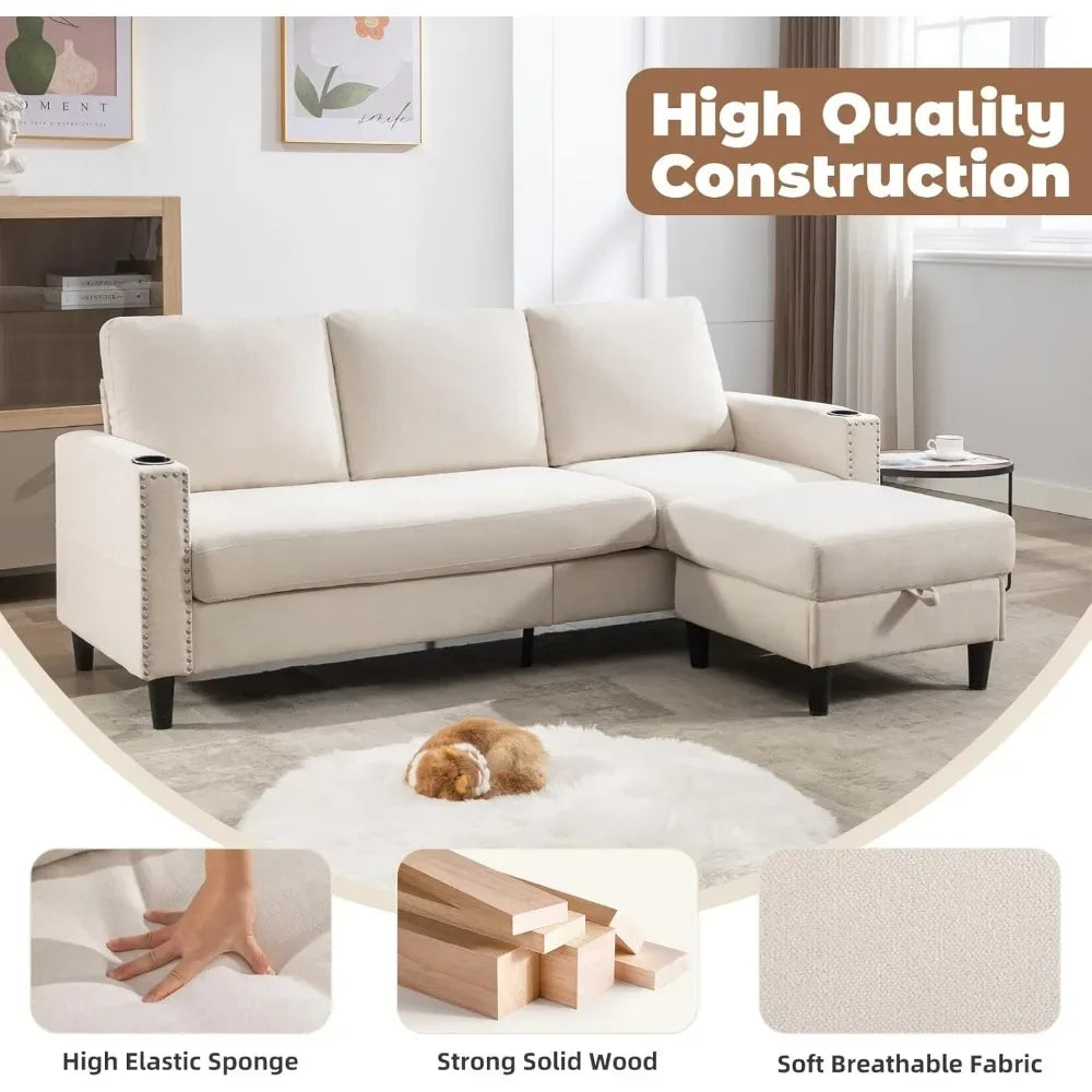 Convertible L-Shaped  Sectional Couche for Living Room