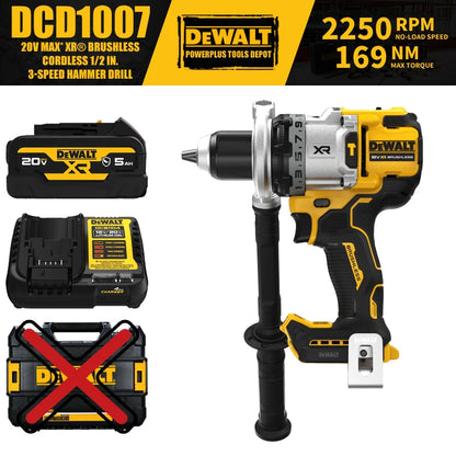 DEWALT DCD1007 Brushless Cordless 1/2 in. 3-Speed Hammer Drill 20V Power Tools 169NM With Battery Charger