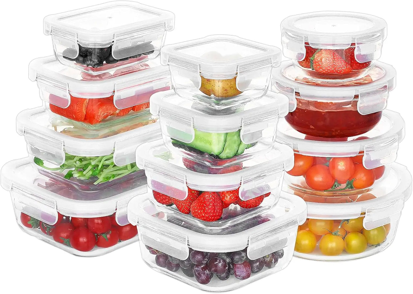 24 Pieces Air tight Glass Meal Prep Containers with Lids, Microwave and Freezer Safe
