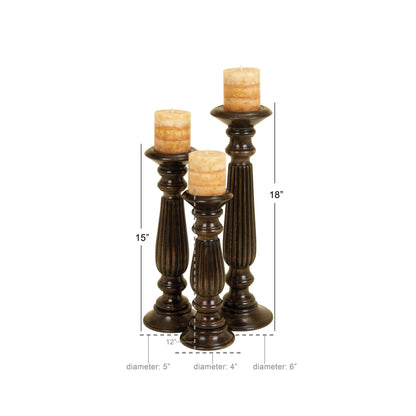 Candle Dark Brown Mango Wood Candle Holder, Set of 3