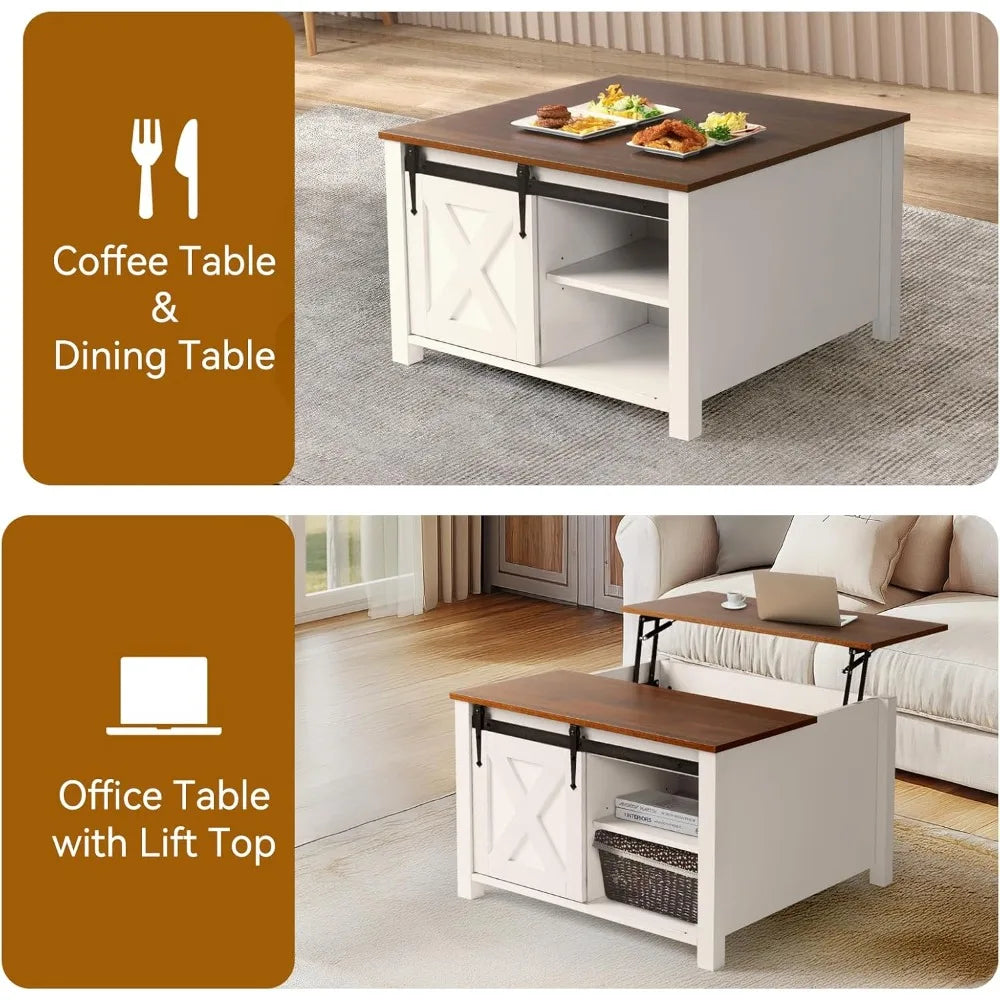 31.5" table for living room, lift top coffee table with storage, farmhouse small living room, multifunctional.