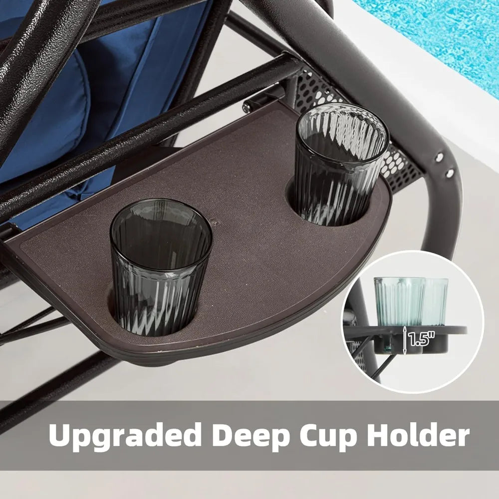 3 Seat Porch Swing W/Adjustable Canopy, Convertible Patio Swings Bed with Stand and Upgraded Cup Holder, Thicken Cushions＆Pillow