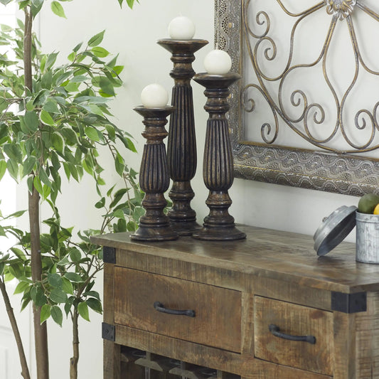 Candle Dark Brown Mango Wood Candle Holder, Set of 3