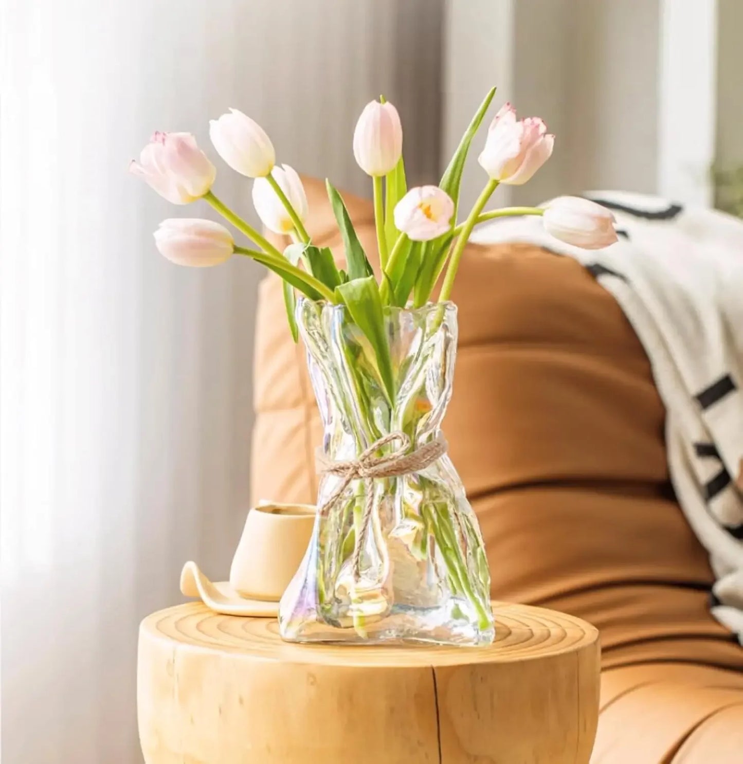 6 inch small glass vase, irregular transparent vase