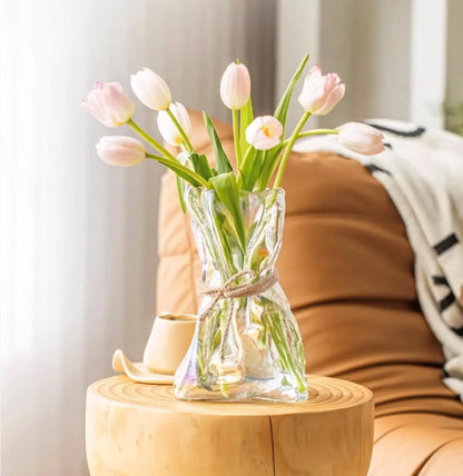 6 inch small glass vase, irregular transparent vase