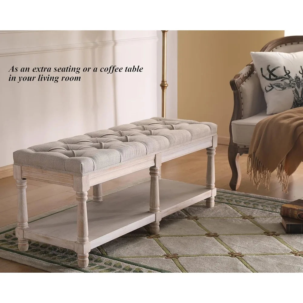 Upholstered Farmhouse Entryway Shoe Bench Or Bed End Stool