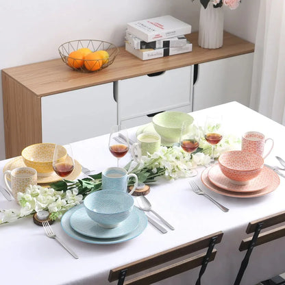 16PCS tableware Porcelain Multi-Colour Japanese-style Dinnerware Set with 4 Dinner Plate Dessert Plate Bowl Mug