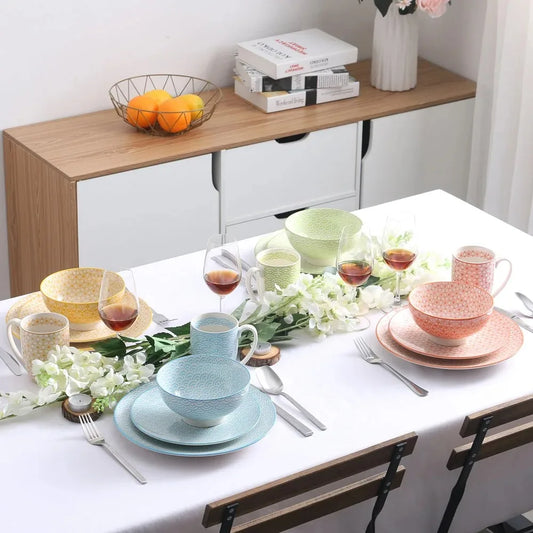 16PCS tableware Porcelain Multi-Colour Japanese-style Dinnerware Set with 4 Dinner Plate Dessert Plate Bowl Mug