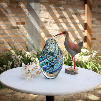 Drop Glass Vase Twisted Hippie Blue/Green Canes Hand Blown Murano-Style Art Glass