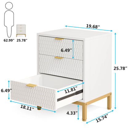 Nightstand, 65.5 cm Tall Bedside Table with 3 Drawers, Contemporary End Side Table with Storage