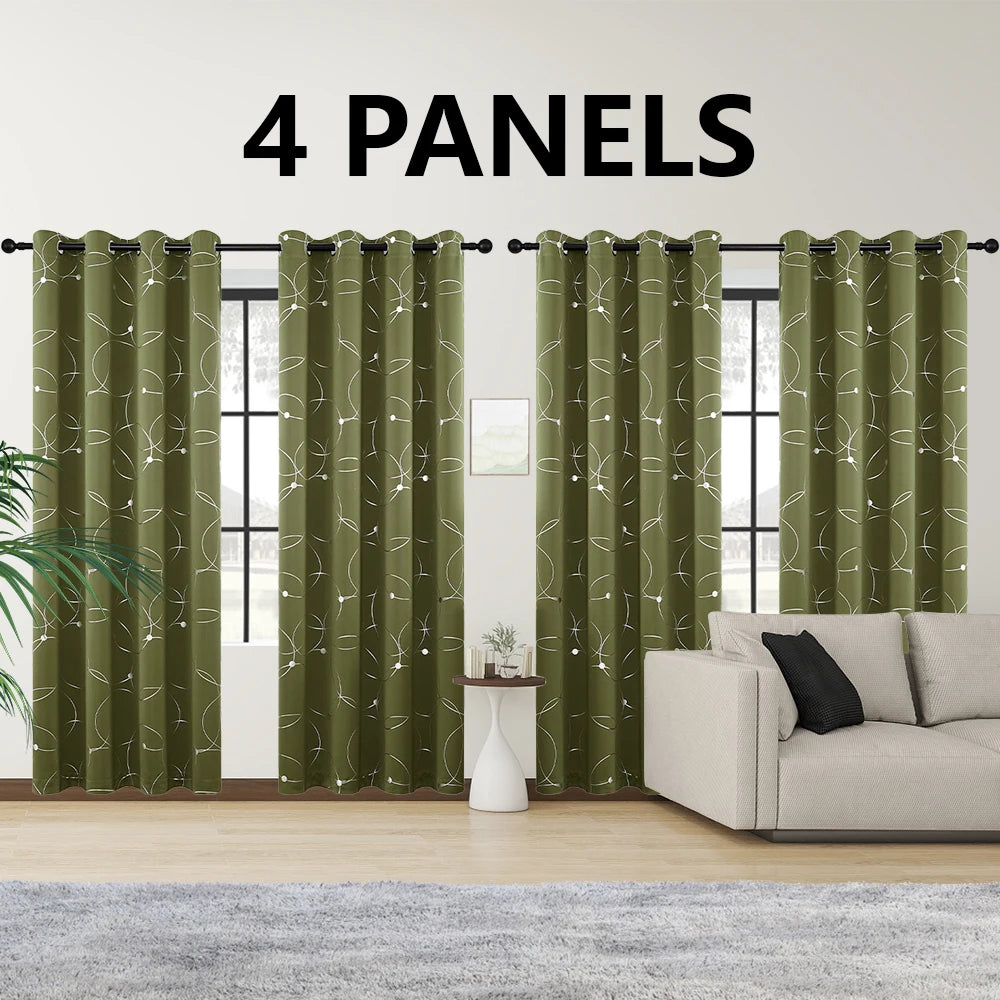 4 PCS  Circle And Dots Foil Blackout Curtains Grommet Thermal Insulated