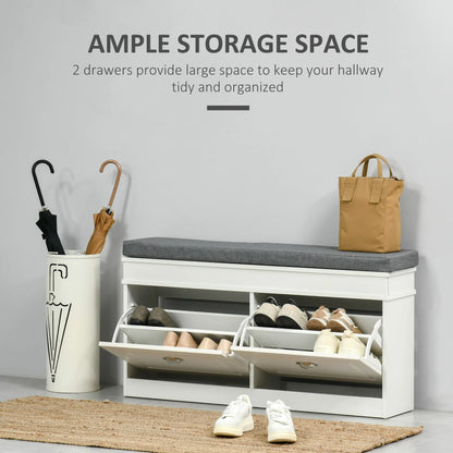 41" Entryway Shoe Rack Bench Storage Organizer Ottoman W/ 2 Drawers, Cushion