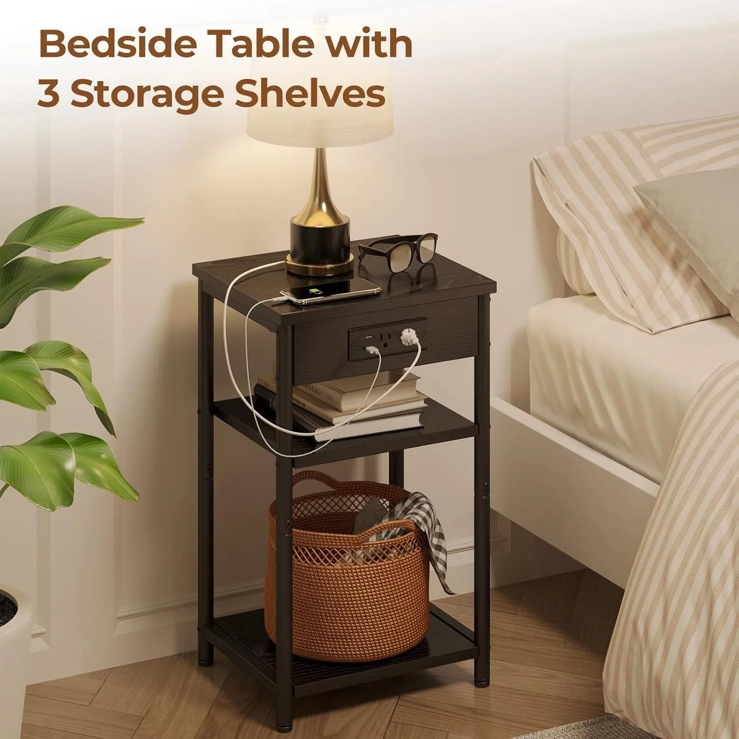 Narrow Small Table with Charging Station