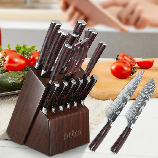 Knife Sets for Kitchen 14 Pieces with Knife Holder High Carbon Stainless Steel