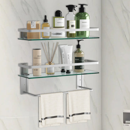 Glass Bathroom Shelf with Towel Bar 15.7in