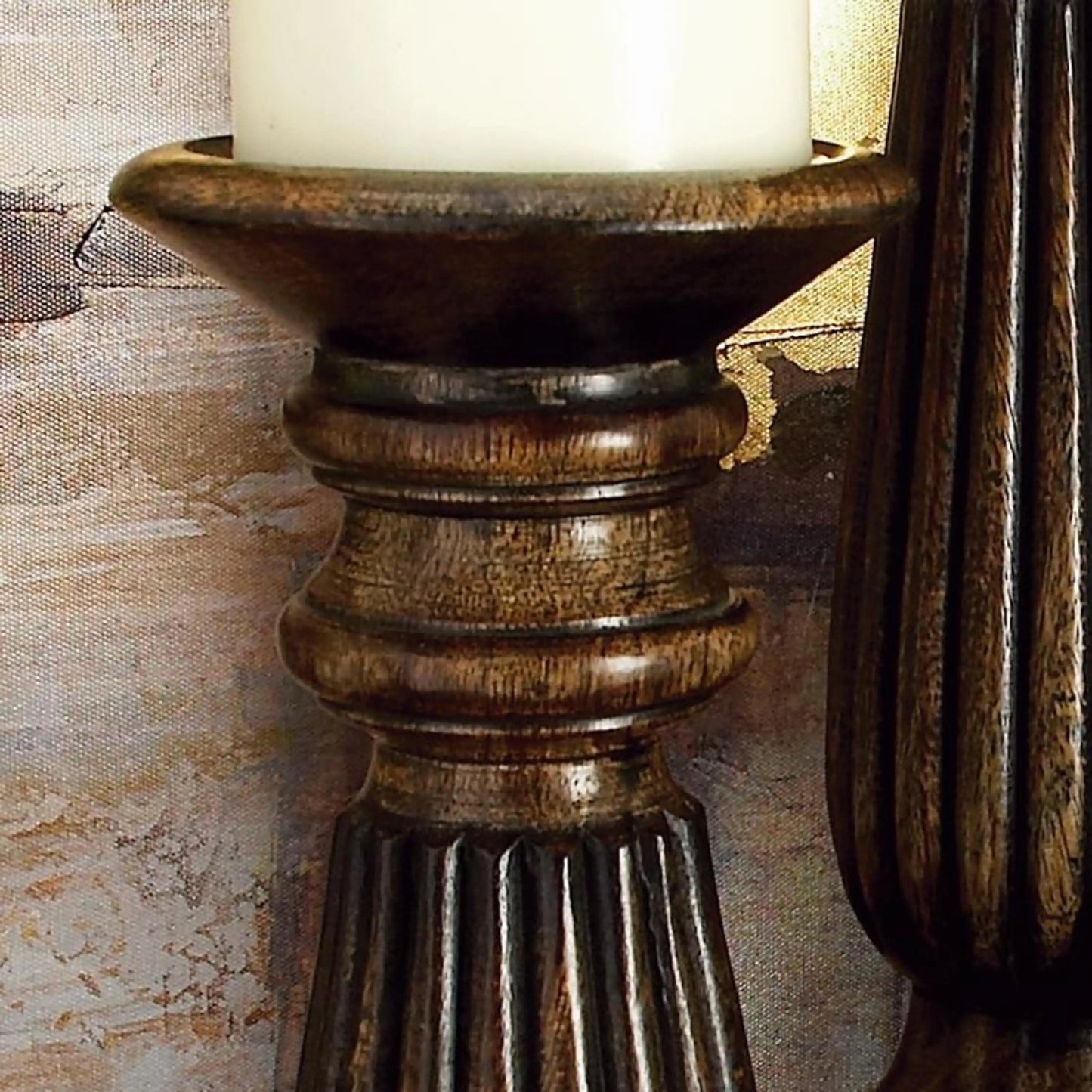 Candle Dark Brown Mango Wood Candle Holder, Set of 3
