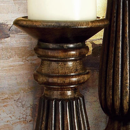 Candle Dark Brown Mango Wood Candle Holder, Set of 3
