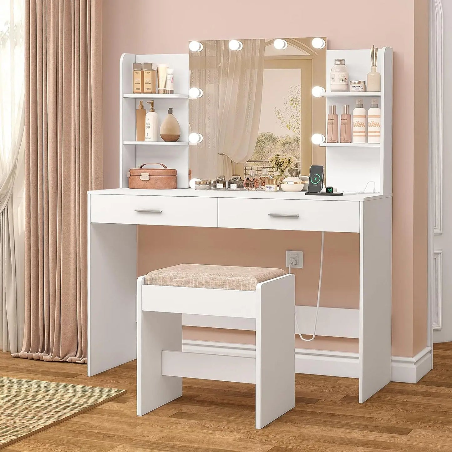 Makeup Vanity Desk with Mirror & Lights