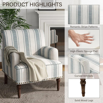 Stripe Accent Chairs Set of 2, Living Room Arm Chair Modern Nailhead Trim