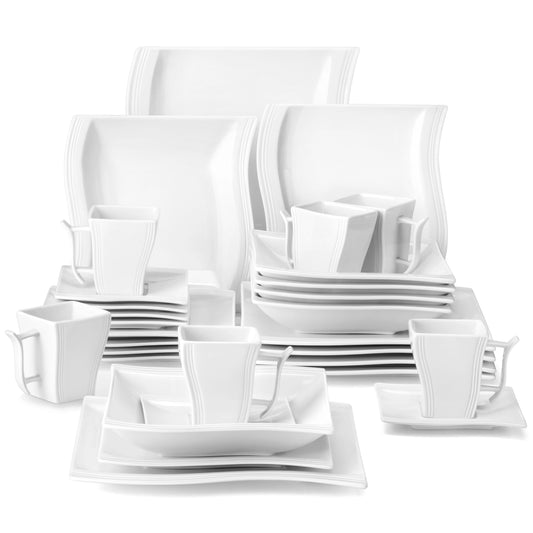 30/60 Piece White Porcelain Dinner Set with 12*Cup,Saucer,Dessert Soup Dinner Plate Tableware Set for 12 Person