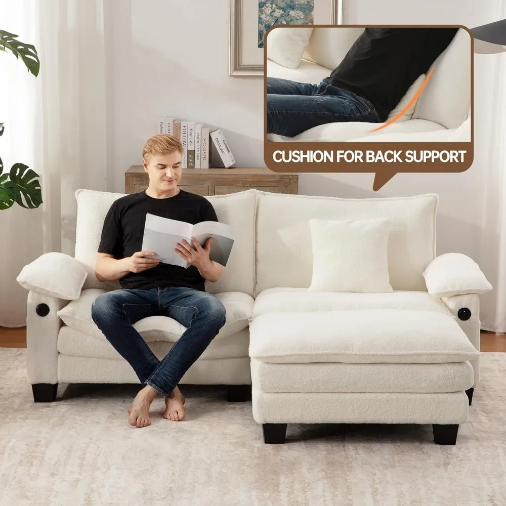 , 76.8’’ Loveseat Modular Sectional Sofa L Shaped Cloud Couch with USB, Side Pocket with Movable Ottoman