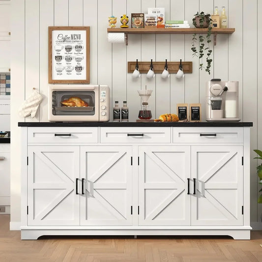 63” Large Buffet Cabinet, Sideboard Buffet Storage Cabinet with 3 Drawers, Farmhouse Coffee Bar with 4 Doors, for Kitchen