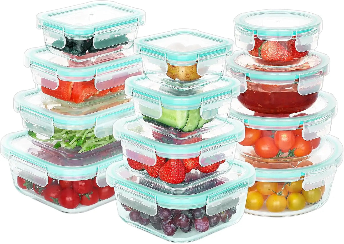 24 Pieces Air tight Glass Meal Prep Containers with Lids, Microwave and Freezer Safe