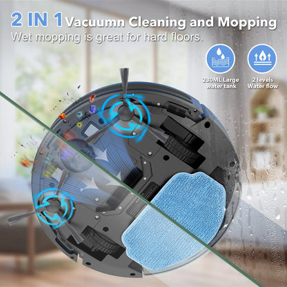 Robot Vacuum Cleaner 6000Pa Power, Auto Charging App, Control Water Tank Wet Mopping