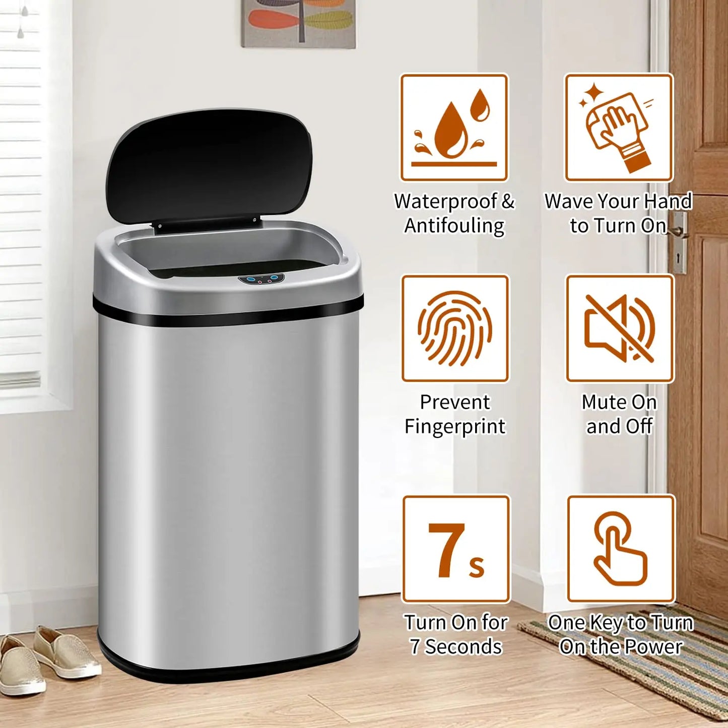 Automatic Touch Free 13-Gallon Kitchen Trash Can Automatic Touch Free