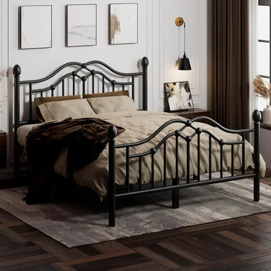 Queen Metal Bed Frame with Headboard and Footboard, Iron Platform Bed Frame, Under Bed Storage, No Box Spring Needed